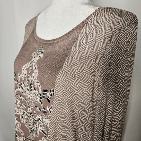 Chico's Tan 3/4 Tan Geometric Embellished Sweater Tunic Top Dress Size 2 Large - Picture 3 of 10